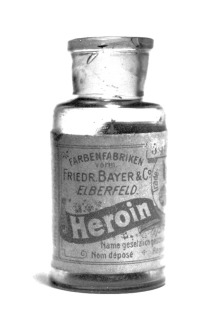 a Friedr. Bayer & Co. bottle of heroin medicine from the 1920s