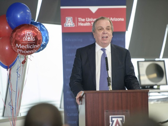 Senior Vice President for University of Arizona Health Sciences Michael Dake, MD, speaks to attendees.