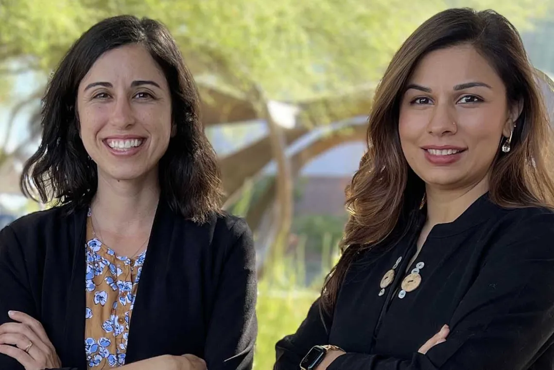 Portrait of psychiatry professors Jacquelin Esque and Saira Kalia.