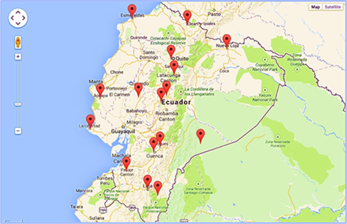 Map of Cinerandes surgical visits in Ecuador