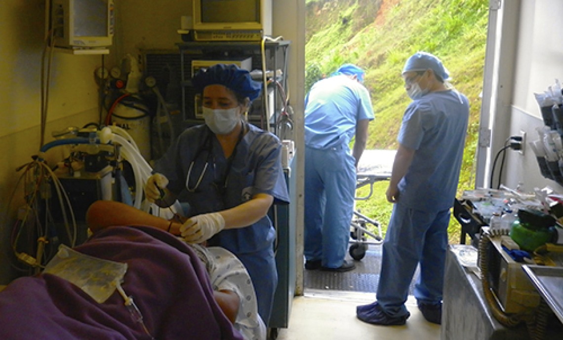 Preparing a patient to leave the mobile operating room