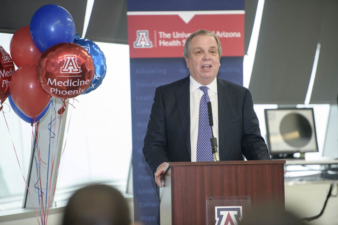 Senior Vice President for University of Arizona Health Sciences Michael Dake, MD, speaks to attendees.