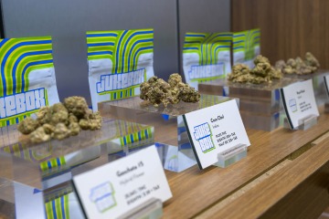 cannabis on shelf of dispensary 